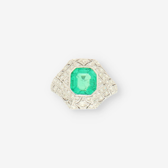 Anillo Vintage oro esmeralda y brillante