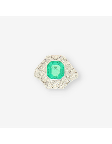 Anillo Vintage oro esmeralda y brillante