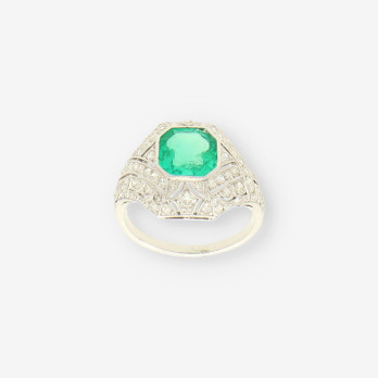 Anillo Vintage oro esmeralda y brillante 2