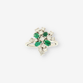 Anillo oro bl. esmeralda y bri