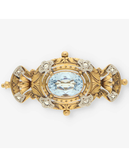 Broche Vintage oro p. azul y diamantes
