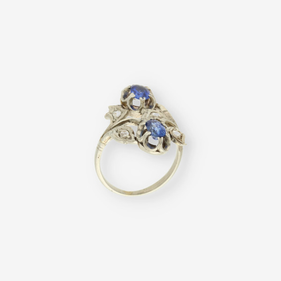 Anillo Diamante oro y piedra azul