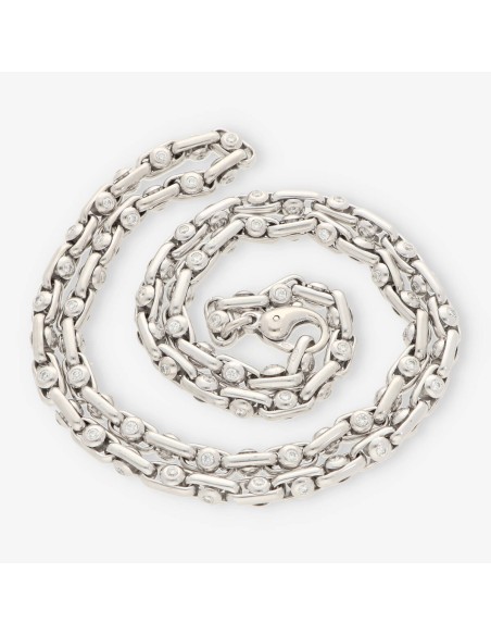 Cadena forzada en oro blanco 18kt y brillantes 63.5cm