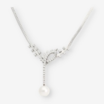 Gargantilla en oro blanco, brillantes y perla cultivada 2