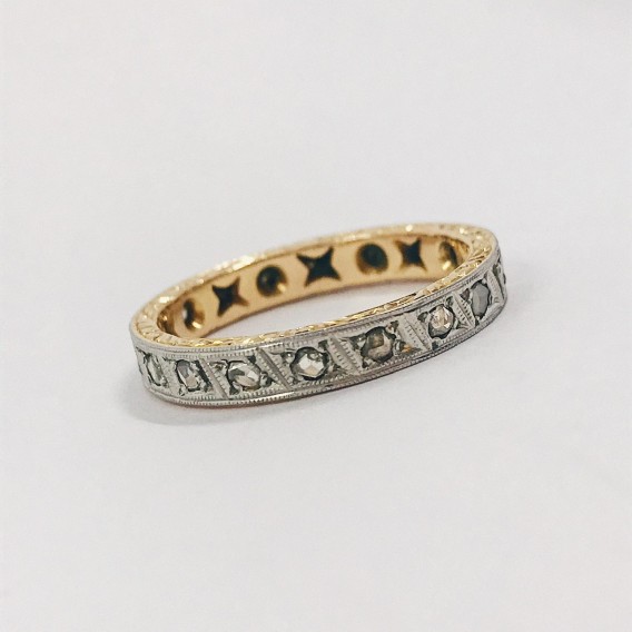 Anillo vintage bicolor en oro 18kt con diamantes
