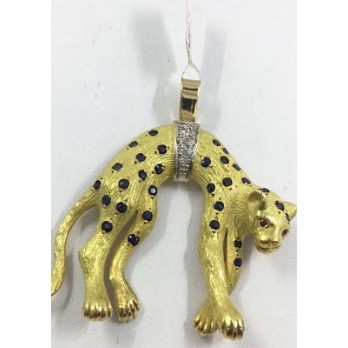 Colgante pantera en oro con brillantes y zafiros