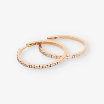 Pendientes aro en oro rosa 18kt y brillantes 2