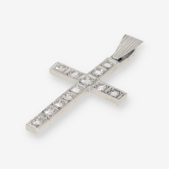 Colgante cruz en oro blanco 18kt con brillantes 2