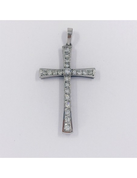 Colgante cruz en oro blanco 18kt con brillantes