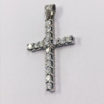Colgante cruz en oro blanco 18kt  con brillantes 2