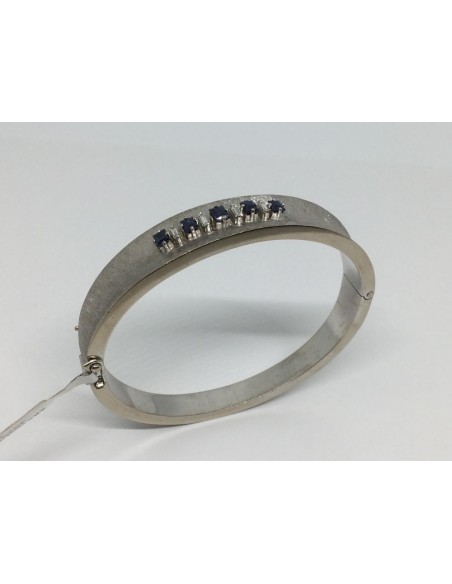 Pulsera esclava de oro blanco con diamantes y zafiros