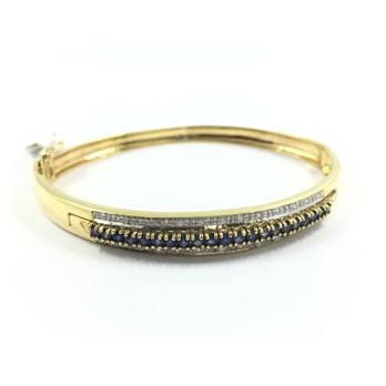 Pulsera esclava de oro amarillo con centro de brillantes y zafiros