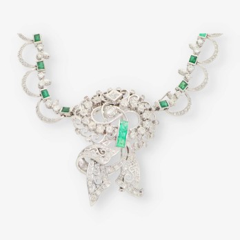 Gargantilla en oro blanco 18kt con brillantes y esmeraldas 2