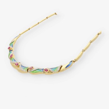 Gargantilla en oro 18kt con brillantes y rubÃ­ 2