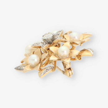 Broche de oro 18kt con diamantes y perlas 2