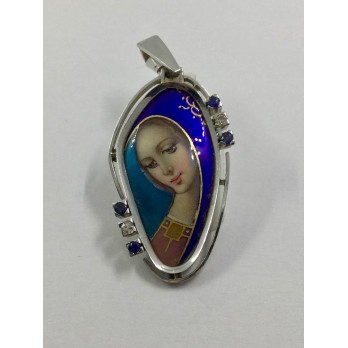 Colgante medalla en oro, brillantes, zafiros y esmalte