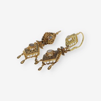 Pendientes vintage en oro 18kt con diamantes 2