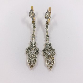 Pendientes vintage en oro bicolor 18kt con diamantes