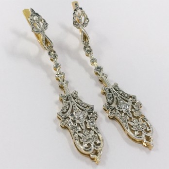 Pendientes vintage en oro bicolor 18kt con diamantes 2