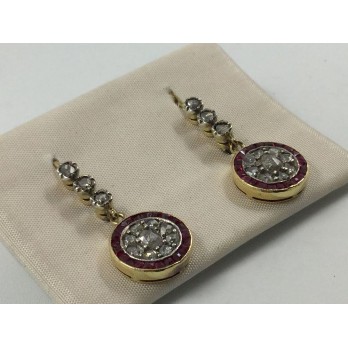 Pendientes en oro, diamantes y simil rubÃ­ 2