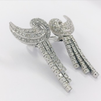 Pendientes de oro blanco con cascada de brillantes 2