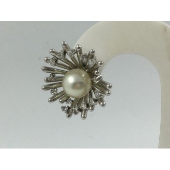 Pendientes en oro blanco con brillantes y perla cultivada 2