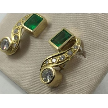 Pendientes en oro, brillantes y esmeraldas 2