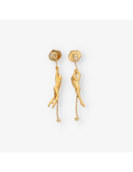 Pendientes carrera y carrera de mujer desnuda oro 18kt