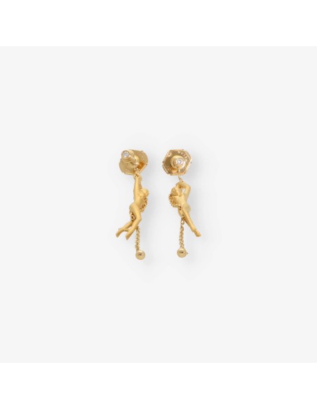 Pendientes carrera y carrera de mujer desnuda oro 18kt