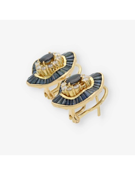 Pendientes en oro 18kt con Brillantes y zafiros