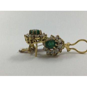 Pendientes rosetÃ³n de oro con brillantes y esmeraldas 2