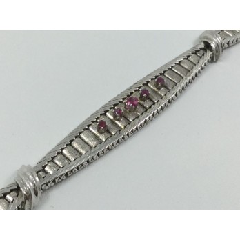 Pulsera en oro blanco mate y brillo con piedras de color. 2