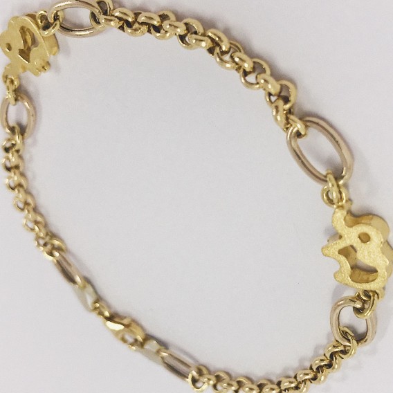 Pulsera en oro 18kt con elefantes.