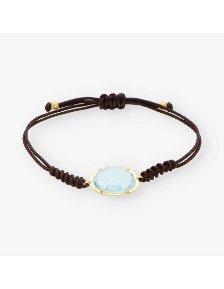 Pulsera de cordÃ³n trenzado con oro 18kt y piedra azul