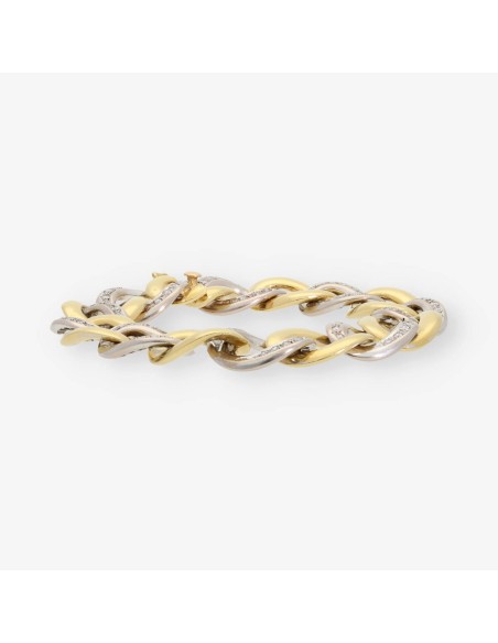 Pulsera barbada en oro bicolor 18kt con brillantes