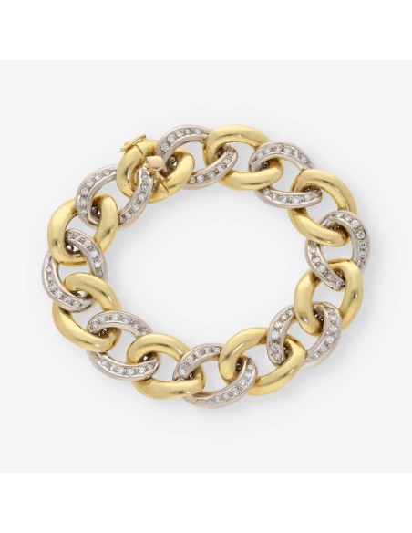 Pulsera barbada en oro bicolor 18kt con brillantes