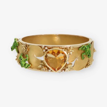 Pulsera rÃ­gida en oro 18kt Con Brillante y Topacio 2