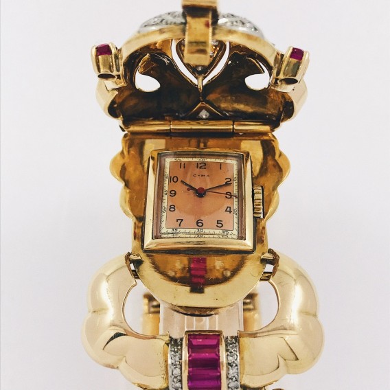 Pulsera reloj vintage en oro 18kt con brillantes