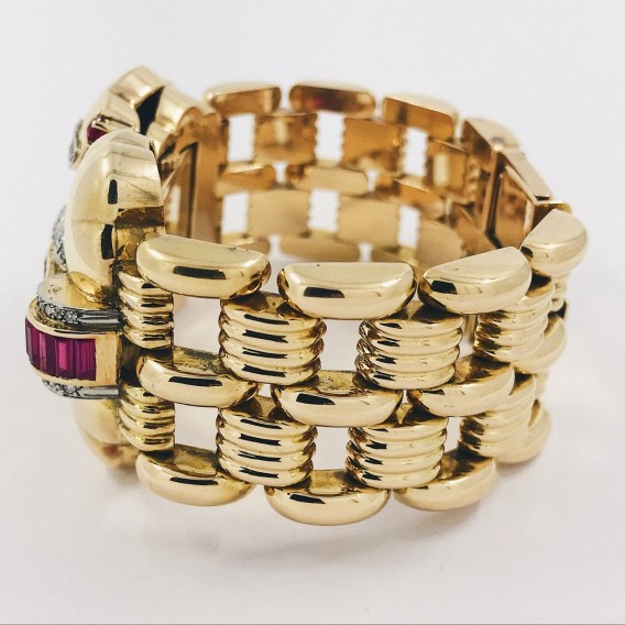 Pulsera reloj vintage en oro 18kt con brillantes