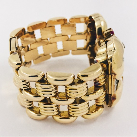 Pulsera reloj vintage en oro 18kt con brillantes