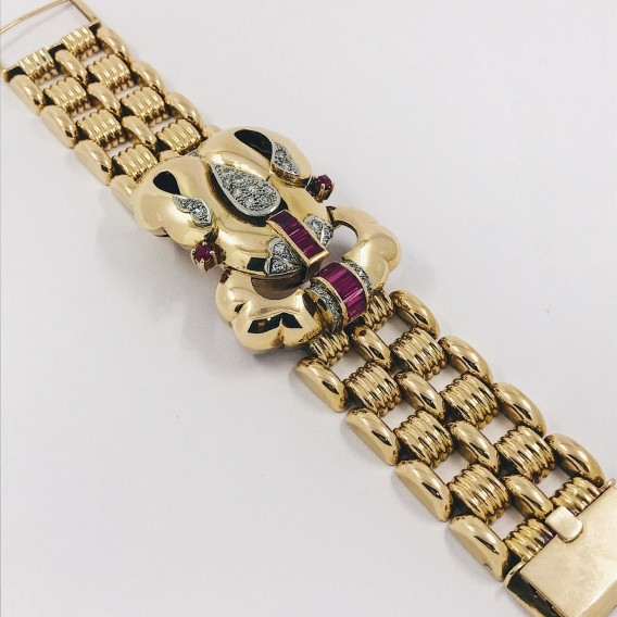 Pulsera reloj vintage en oro 18kt con brillantes