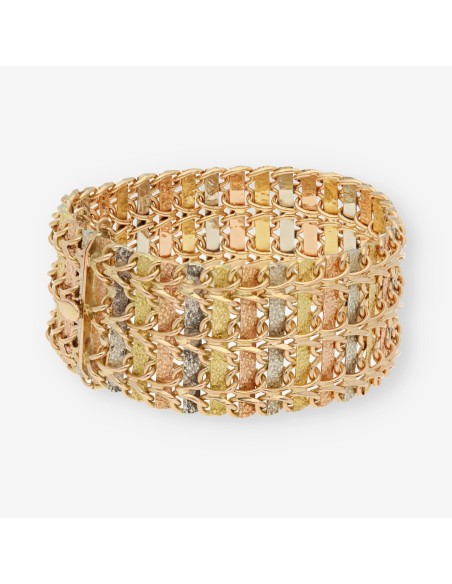 Pulsera ancha de oro tricolor 18kt