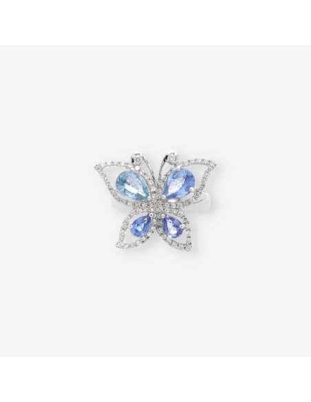 Anillo mariposa en oro blanco con brillantes