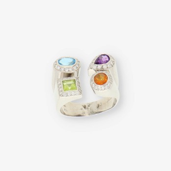 Anillo en oro blanco 18kt con brillantes y piedras semipreciosas 2
