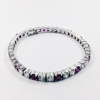 Pulsera riviÃ¨re en oro blanco, diamantes y piedras de color 2