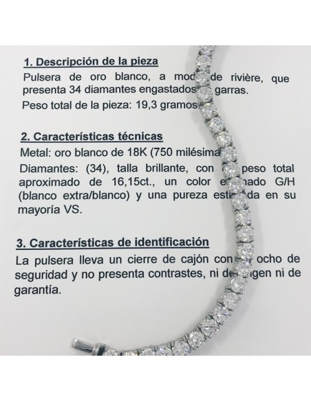 Pulsera riviere oro blanco 18kt con brillantes y certificado