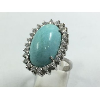 Anillo de oro blanco, brillantes y turquesa