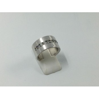 Anillo ancho en oro blanco y brillantes 2