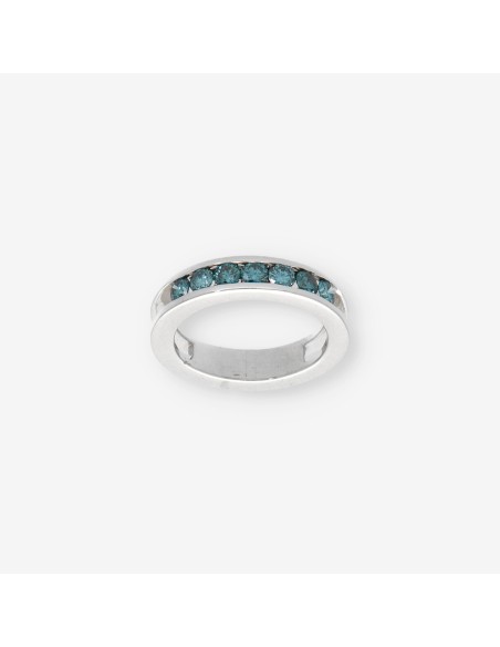 Anillo en oro blanco 18kt con brillantes fancy azul