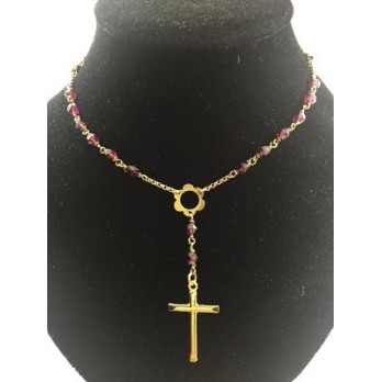Collar tipo rosario en oro con piedras de color
